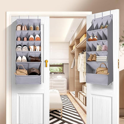 FENTEC 1 Pack Over-the-Door-Shoe-Organizers,Hanging Organizers with Large Pocket Shoe Holder Hanging Shoe Rack for Closet Shoe Organizer for Wall, Over Door Organizer with 15 Pockets Gray