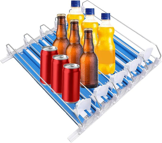 Drink Organizer for Fridge, 18.9x15.0x3.1in Soda Can Dispenser for Refrigerator, 5 Rows Adjustable Automatic Pusher Glide Drink Dispenser for Beer Beverages (Blue)