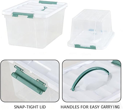 2-Pack Plastic Lidded Storage Box with Handle, Organizing Container with Lid and Latching Buckles (7 Quart/14 Quart)