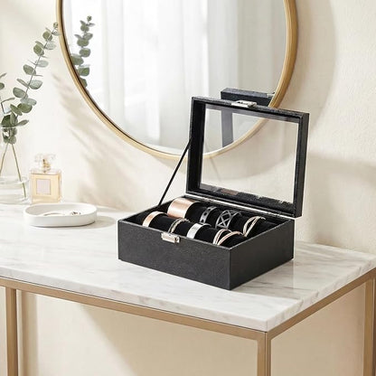 Bracelet Display Holder with Rods for Bangles Watches, Jewelry Organizer Box Storage Case with Clear Lid (Black)