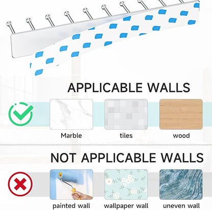 Tie Rack Wall Mounted, Tie Holder Organizer, Closet Ties Organizer Stainless Steels, Adhesive Ties Racks for Men With 20 Hooks, Hanger Storage for Wall Bedroom Living Room Dresser Room (Sliver)