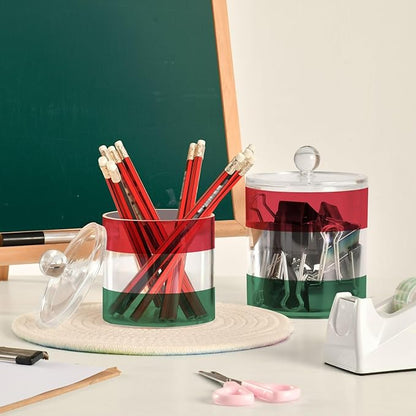 DOMIKING Hungarian Flag 2 Pack Bathroom Canisters Cotton Swab Holder Dispenser Plastic Cotton Ball Jar Acrylic Storage Containers for Floss Cotton Ball Makeup Sponges