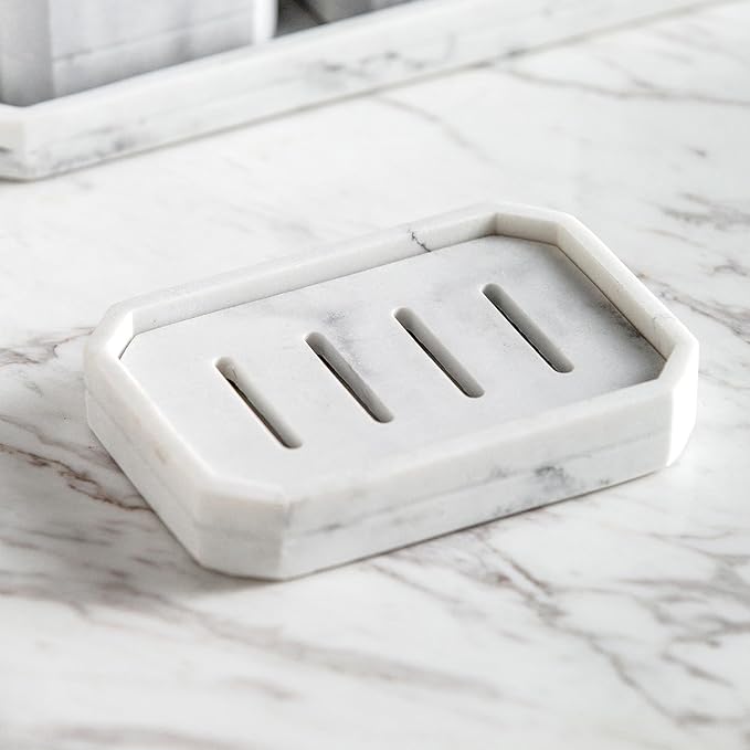 Resin Marble-Like Texture Soap Dish Drainable Soap Holder,Double Layer Draining Soap Dish.
