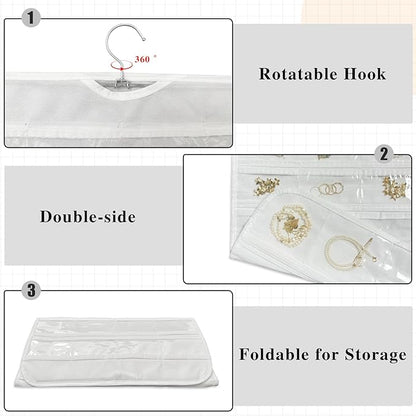 2-Pack Hanging Jewelry Organizer 80-Pocket Dual-sided Jewelry Storage for Jewelry Earring Necklace Bracelet Ring Storage Travel Holder, White