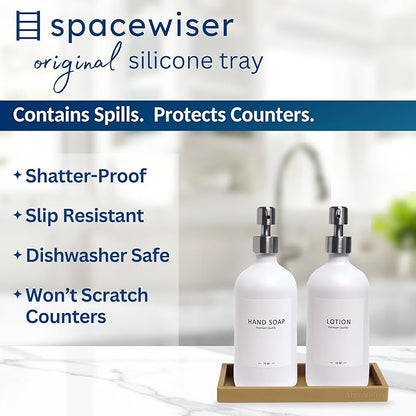 Spacewiser Countertop and Vanity Tray – Small 7.7" Silicone Soap Dispenser Trays, Flexible Bathroom Trays, Dish Soap Holder Kitchen Counter Caddy, Organizer Sink Tray for Soaps Bottles, Sponge, Keys