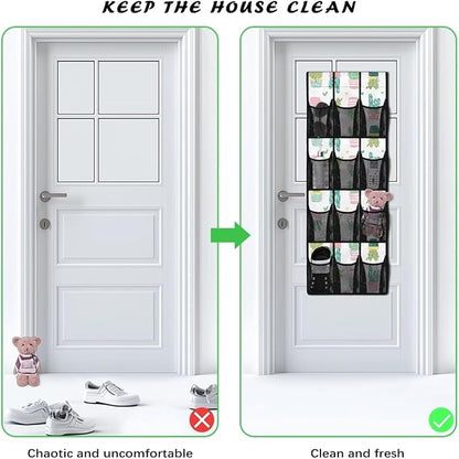 Cactus Behind the Door Storage Organizer with 12 Mesh Pockets Hanging Shoe Organizer for College Dorm Room Easy to Install Closet Door Holder Hanger Storage Bag Rack for Shoe