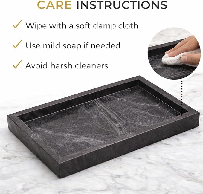 Natural Black Marble Tray for Bathroom | Kitchen | Vanity | Desktop, Stone Organizer for Coffee Table, Dresser, Nightstand, Candles, Soap, Towel, Plant, Jewelry (12" x 8"), Rectangular