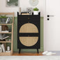 ZeHuoGe Natural Rattan Shoe Cabinet with 2 Flip Drawers, Black Shoe Rack Storage Cabinet for Heels, Slippers, Free Standing Shoe Rack for Entrance Hallway (Black)