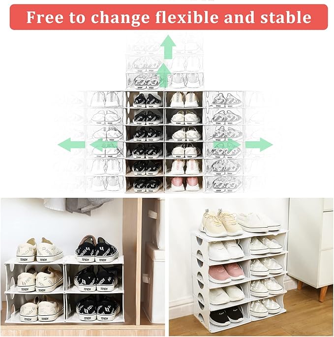 6-Tier Shoe Rack,Stackable Shoe Storage Organizer for Bedroom Entryway, Adjustable Shoe Rack,Shoe Slots Organizer Shelf, Easy Clean Shoe Tower Rack,White