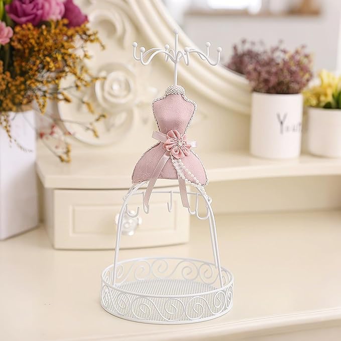 Jewelry Stand Holder, Hanging Jewelry Organizer Elegant Lady Model Earring Necklace Towers Mannequin Princess Dress Rack for Bracelets Earrings Rings Women Girls