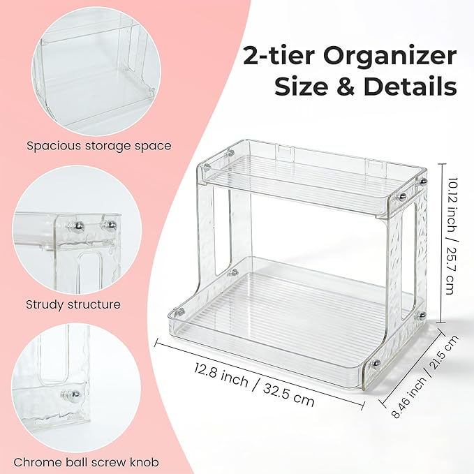 VNIMTI Skincare Organizers 2 Tier, Makeup Organizer Countertop, Cosmetic Display Cases, Makeup＆Skincare Organizer for Vanity, Desktop, Bathroon, Ideal Gifts for Women (Free Standing - White)