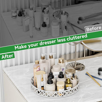 EKNITEY Bathroom Trays for Counter - 11 Inch White Decorative Tray Countertop Cosmetics Vanity Perfume Organizer Storage Tray for Bathroom