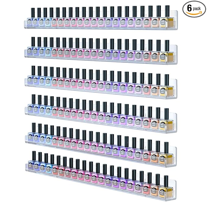 FEMELI 24 Inch Nail Polish Wall Rack: 6 Shelves Clear Acrylic Nail Polish Holder Organizer for 130-180 Bottles (24 Inch, Clear)