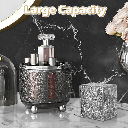 Makeup Brush Holder Organizer with Lid, 360°Rotating Dustproof Makeup Brushes Organizer, 4 Compartment Make Up Brushes Cup for Vanity Desktop Bathroom Countertop (Gray)
