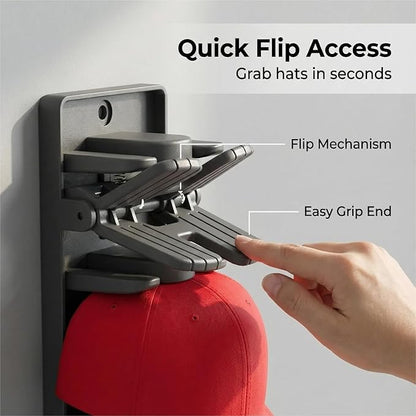 Baseball cap storage box set of 2 - Wall-mounted hat rack, a design suitable for wall-mounted hat racks, saves space and features a built-in spring clip hat hanging storage device (colours)