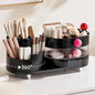 UFORU Makeup Organizer Countertop for Vanity with 360° Rotating Brush Holder, 3 Layer Cosmetic and Jewelry Storage, Makeup Display Case for Skincare&Perfume, Black
