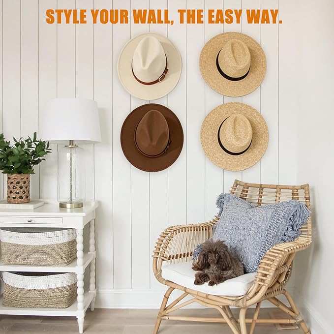 4 Inch Metal Cowboy Hat Rack for Wall – Extended Curved Silicone Grip Holder, Fits All Hat Sizes, Protects Large Brim Hats, Universal Hat Holder, Western Decor, Adhesive or Screw Mount, 4-Pack, Black