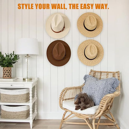 4 Inch Metal Cowboy Hat Rack for Wall – Extended Curved Silicone Grip Holder, Fits All Hat Sizes, Protects Large Brim Hats, Universal Hat Holder, Western Decor, Adhesive or Screw Mount, 4-Pack, Black