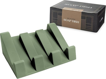 Silicone Soap Dish (USA Patented) Self Draining Bar Soap Holder for Shower Bathroom Sink, Drying Soap Dish Tray Kitchen Sponge Holder Easy Cleaning Soap Saver Mat (Eco Green, 1)