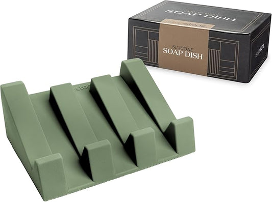 Silicone Soap Dish (USA Patented) Self Draining Bar Soap Holder for Shower Bathroom Sink, Drying Soap Dish Tray Kitchen Sponge Holder Easy Cleaning Soap Saver Mat (Eco Green, 1)