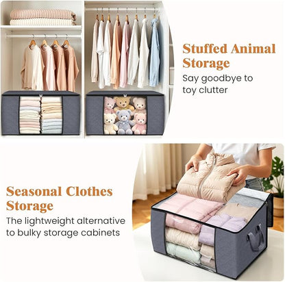 Fab totes 6 Pack Storage Bags for Clothes and Blanket, Foldable Closet Organizers and Storage with Zippers, Clear Window and Handles, Fabric Storage Bins for Sweater, Comforter, Bedding,Linen Sheets