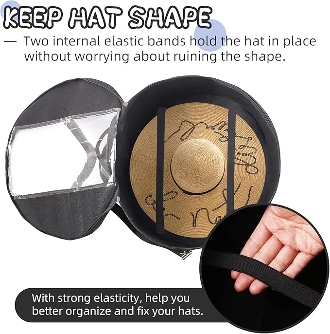 LITLANDSTAR Organizer for Women and Men, Round Storage Box Portable Felt Container Foldable Hat Holder With Dust Proof Lid, Rack for Closet or Travel (17" D x 10" H, Black)