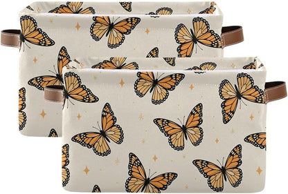 Monarch Butterflies Large Storage Basket Cube Storage Bin Canvas Fabric Organizer Handles Collapsible Decorative for Clothes Bedroom