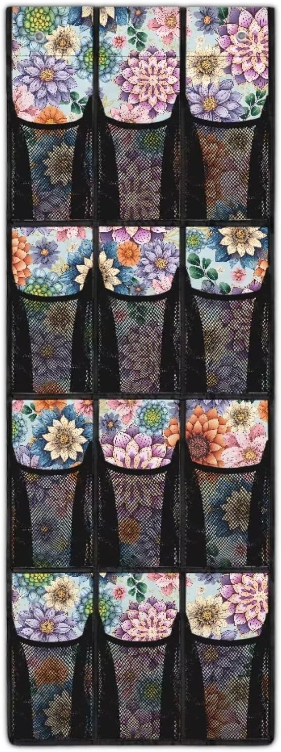 12 Large Mesh Pockets Over the Door Shoe Organizer Mandala Hanging Shoe Rack for Closet Breathable Shoe Hanger for Bedroom Bathroom