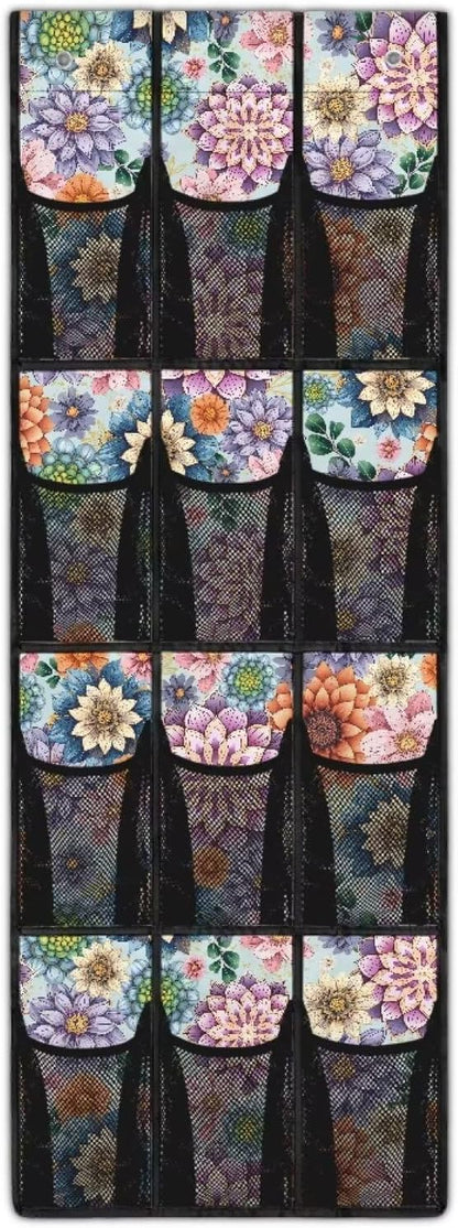 12 Large Mesh Pockets Over the Door Shoe Organizer Mandala Hanging Shoe Rack for Closet Breathable Shoe Hanger for Bedroom Bathroom