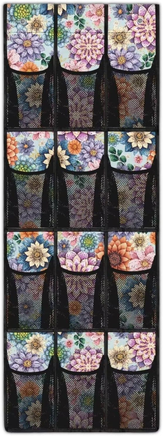 12 Large Mesh Pockets Over the Door Shoe Organizer Mandala Hanging Shoe Rack for Closet Breathable Shoe Hanger for Bedroom Bathroom