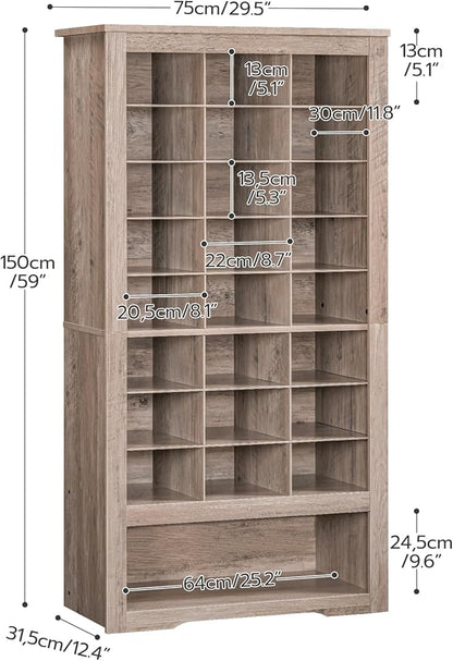 HOOBRO Tall Shoe Cabinet, 9 Tier Shoe Storage Cabinet, Freestanding Wooden Shoe Cabinet Organizer with 24 Cubbies and 3 Hooks, for Entryway, Closet, Living Room, Greige BG24SC01