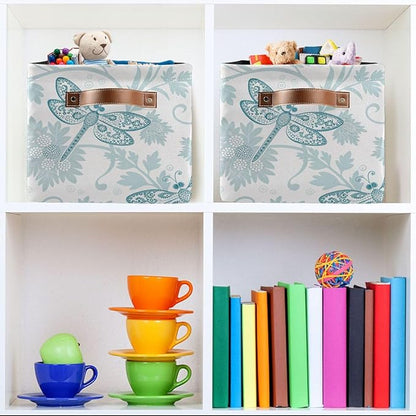 Foldable Storage Baskets Set of 2, Parsley Dragonfly Storage Bins with Handles, Decorative Cloth Organizer Storage Boxes for Home|Office 15 x 11 x 9.5 in