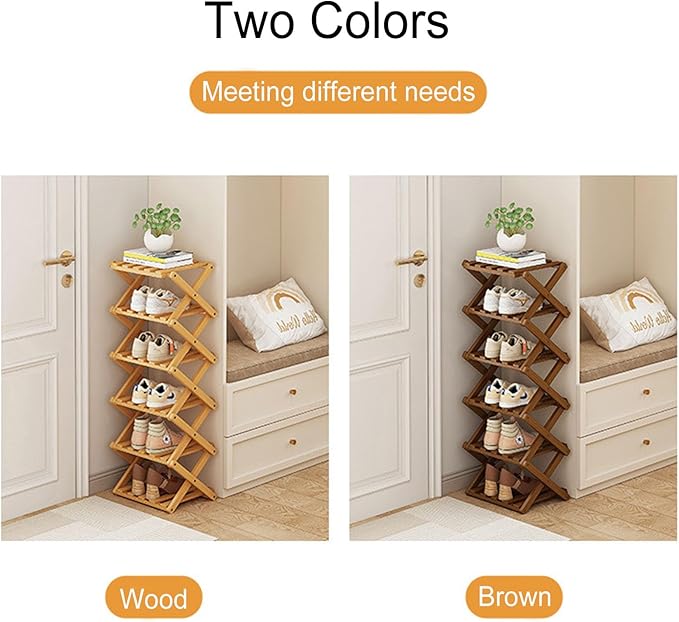 YYW Shoe Rack, Foldable Bamboo Shoes Shelf, Freestanding Shoe Storage Organiser for Entryway, Hallway, Bedroom, Closet (Brown, 5 Layers)