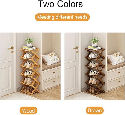 YYW Shoe Rack, Foldable Bamboo Shoes Shelf, Freestanding Shoe Storage Organiser for Entryway, Hallway, Bedroom, Closet (Brown, 6 Layers)