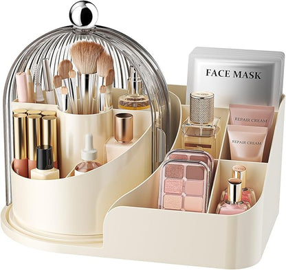 360 Rotating Makeup Organizer with Clear Dust Lid, Multi-compartment Perfume & Makeup Brush Holder, Large Capacity Vanity Desk Storage for Cosmetics, Skincare, Kitchen, Pantry, Bathroom Countertop