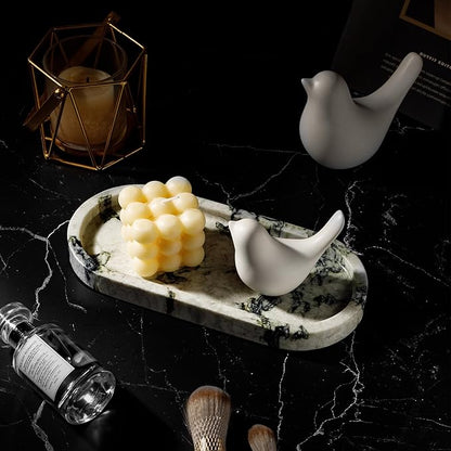 Natural Marble Vanity Tray Luxury Oval Stone Trays for Jewelry Perfume Candle, Calacatta Viola Decorative Dish for Bathroom,Bedroom,Dresser Countertop Storage Organizer for Home Decor (WH059)