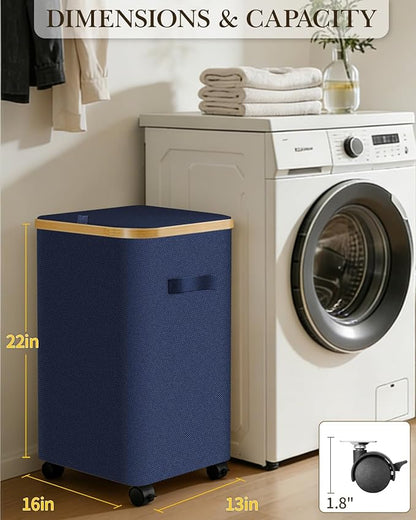 Laundry Hamper with Wheels, 75L Large Clothes Hamper with Removable Inner Bag, Collapsible Dirty Clothes Basket for Dorm, Rolling Dirty Clothes Basket for, Bedroom, Bathroom, Laundry Room