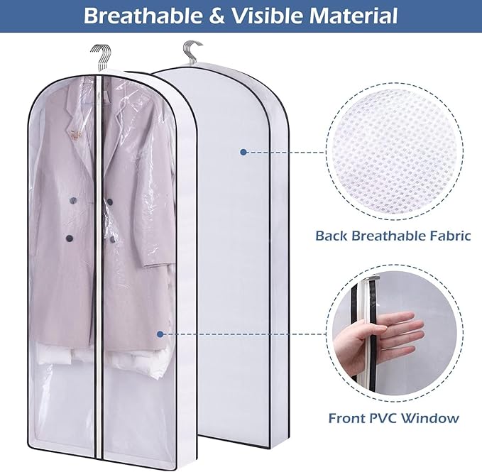 SLEEPING LAMB 50" Clear Garment Bags for Hanging Clothes Storage 4" Gussetes Dress Bags for Closet Storage Coat Cover for Suits, Sweater, Jacket(5 Packs)