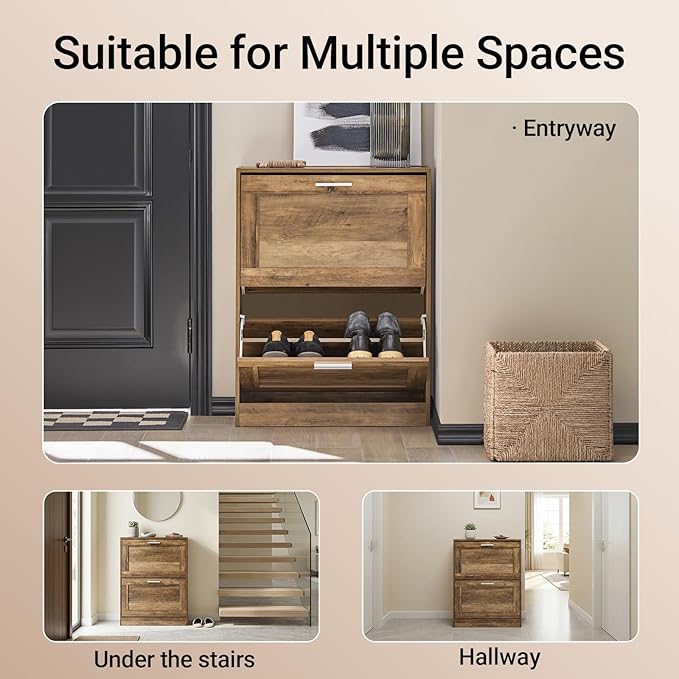 Haotian Shoe Cabinet Storage for Entryway, Narrow Shoe Cabinet with Two Flip Drawers to Save Space, Shoe Rack Cabinet for Front Door Entrance Hallway (Nature)