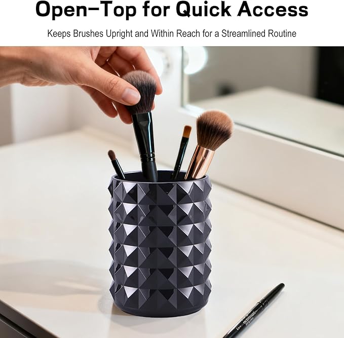 Acrylic Makeup Brush Holder, Black Pen Holder, Clear Cosmetics Brushes Cup Storage Solution, Round Hair Brush Organizer, Vanity Desk Decor