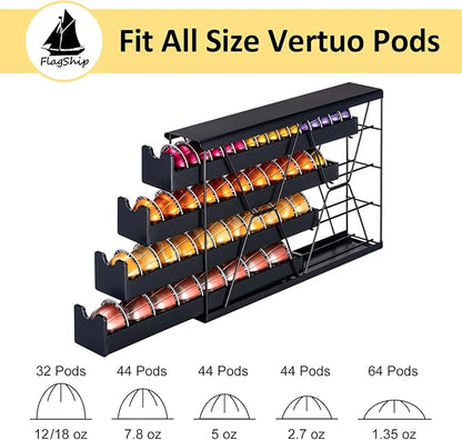 FlagShip 4-Tier Corner Coffee Pod Organizer for Nespresso Vertuo - 40+ Capsule Storage, Slim Metal Kitchen Countertop Space Saver with Compact Design
