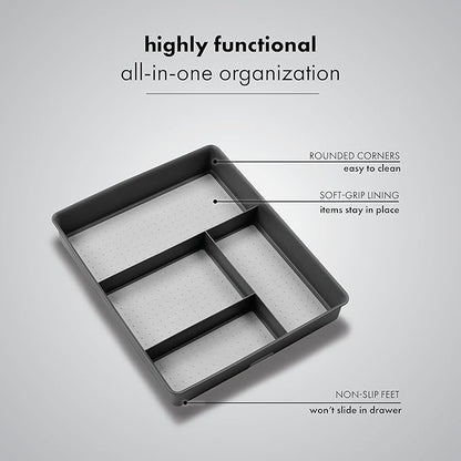 madesmart 4 Compartment Drawer Organizer, Multi Purpose Storage for Utensils, Office Tools, Cords, & Small Household Items, Tech Accessories, Arts & Crafts Supplies, Non Slip Lining, Granite