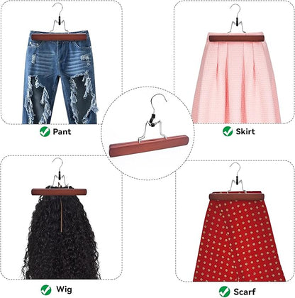 Nature Smile Wooden Pants Skirt Hangers, Smooth Finish Solid Wood Non Slip Jeans Slack Clamp Hangers Hair Extension Hangers (10 Pack Cherry)…