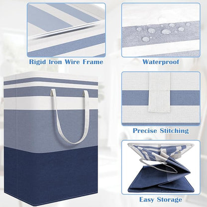 BlissTotes 3-Pack Laundry Basket, Freestanding＆Waterproof Laundry Hamper, Collapsible Tall Clothes Hamper with Easy Carry Handles for Clothes, Towels in the Family and Dorm,Gradient Blue,100L