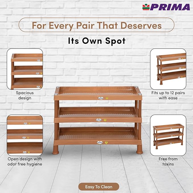 Prima Plastic Shoe Rack-3 | Storage Organizer | Shelves for Home | Living Room | Bedroom (3 Shelves)