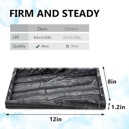 Real Natural Marble Tray for Bathroom, Vanity, Kitchen and Desktop, Rectangle Genuine Marble Stone Tray for Jewelry, Cosmetics, Candles, Lotion, Perfume (Wood Grain, 12" x 8" x 1.2")
