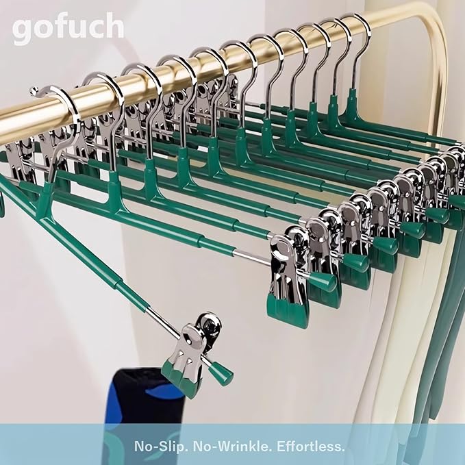 Pants Hangers with Clips - 20 Pack Heavy Duty, Non-Slip Adjustable Space Saving Skirt Hangers for Pants, Jeans, Shorts | Black | 12 Inch