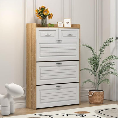 Shoe Cabinet for Entryway Hidden Shoes Storage Cabinet with 3 Flip Drawers, Tall Free Standing Shoe Organizer Rack for Foyer, Hallway