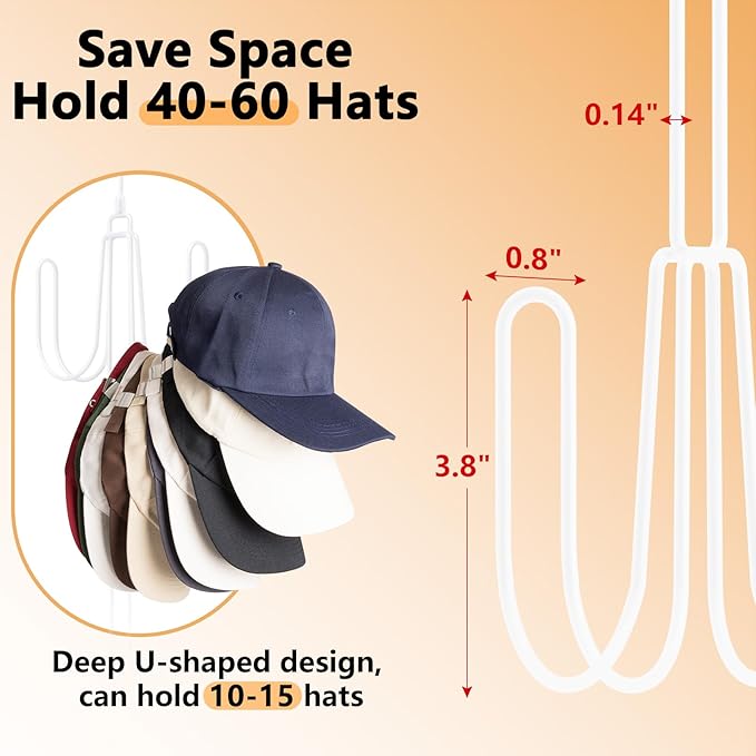 NANATI Hat Hangers for Closet, 1 Pack Stainless Steel Hat Organizer, Hat Racks for Baseball Caps, Cap Organizer for Baseball Caps, White
