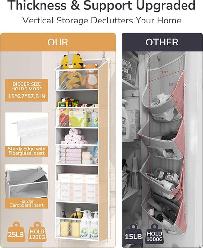 ULG Clear Over The Door Organizer 5-Tier Hanging Storage with 4 Side Pockets,Back of Door Organizer for Pantry, Bathroom, Nursery, Light Grey